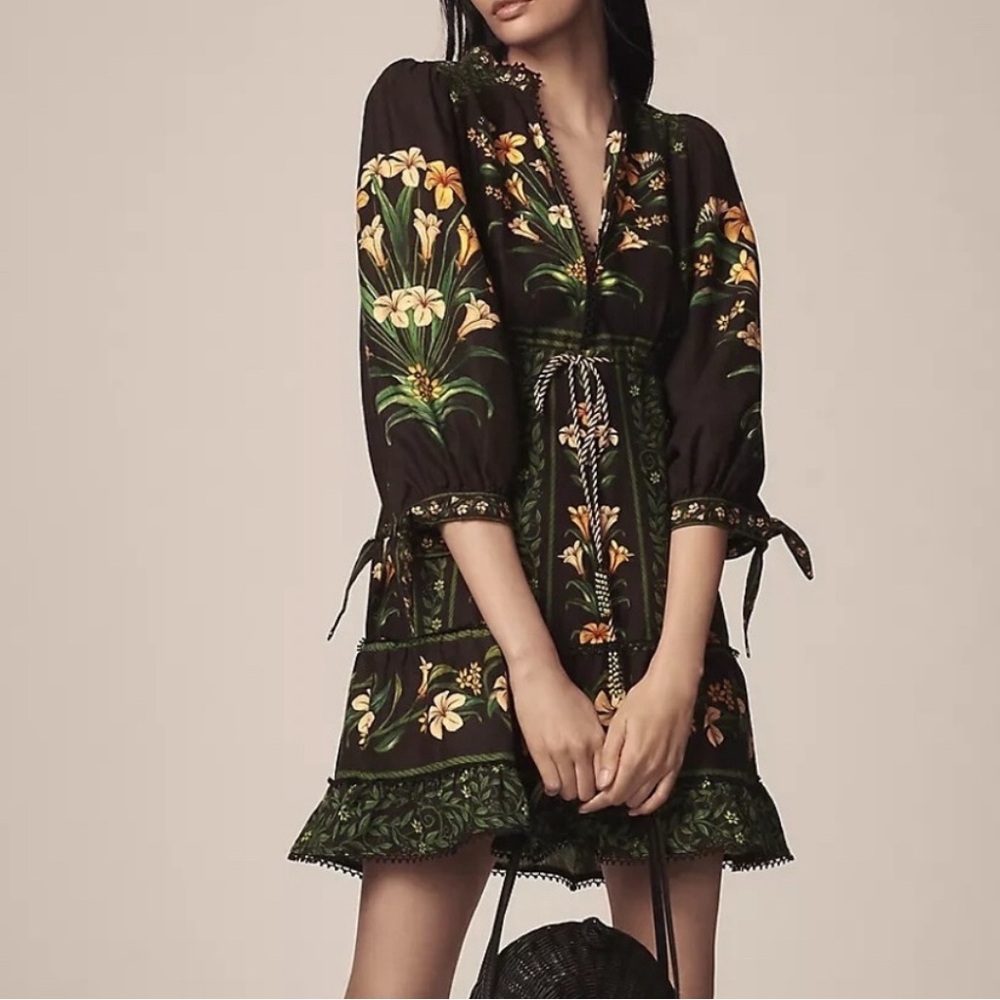 NWT Farm Rio Flowers Arch Linen Dress, Small